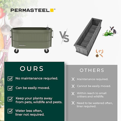 Permasteel Self-Watering Garden Bed, Rolling Planter for Vegetables, Flowers, Herbs, and Fruit, Outdoor Indoor, Caster Wheels, Army Green