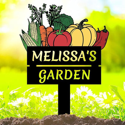 Custom Vegetable Garden Stake Outdoor Decor Yard Sign, Personalized Colorful Metal Garden Plaque Farmhouse Decorative Vegetable Name Sign with Stake, Corn Carrot Tomato Pumpkin Gardening Sign