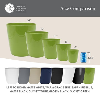 The HC Companies Aria Round Self-Watering Pot - Lightweight Plastic Planter for Herbs & More - Durable Plant Pots for Indoor Plants & Outdoor Plants (6" Glossy White, Pack of 2)