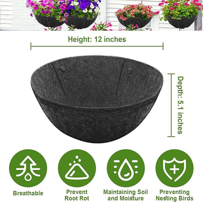 Riare 4 Pack 12 Inch Round Fabric Planter Basket Liner- Hanging Basket Liners Replacement Coco Fiber Liner Alternative for Hanging Basket Flowers (Prevent Birds from Nesting)