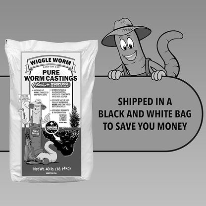 100% Pure Worm Castings Plus Worm Egg Material, 40lbs – Fertilizer and Soil Amendment for Indoor and Outdoor Gardening to Improve Soil Fertility and Aeration - 100% Organic and Odor Free