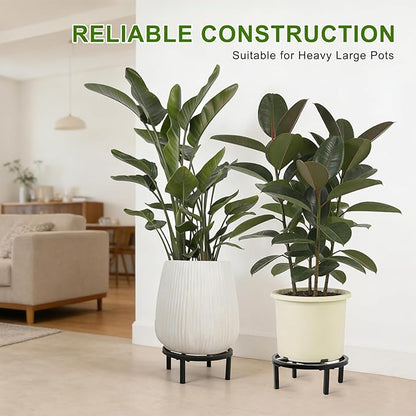 Metal Plant Stand Indoor Outdoor, Heavy Duty Plant Riser, Sturdy Flower Pot Holder Low Planter Stand, Single Flower Pot Stands, Modern Planter Stool for Indoor Plants (Black, 11.8"-2PCS)