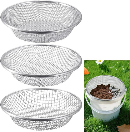 Garden Soil Sifter for Rocks Compost Sieve Garden Potting Lawn Soil Sieve Garden Sieve, 3 Apertures Sizes(1/8in,1/4in,3/8in)