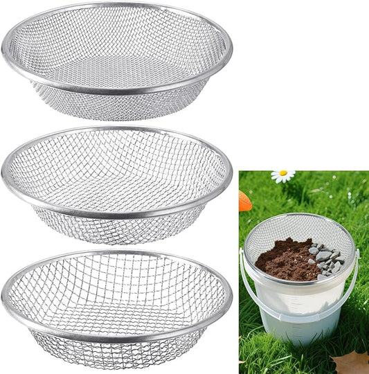 Garden Soil Sifter for Rocks Compost Sieve Garden Potting Lawn Soil Sieve Garden Sieve, 3 Apertures Sizes(1/8in,1/4in,3/8in)