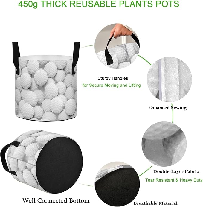 7 Gallon White Golf Balls Breathable Grow Bag Thickened Heavy Duty Plant Pot Containers with Handles for Tomato Potato Fruits Vegetables Flowers