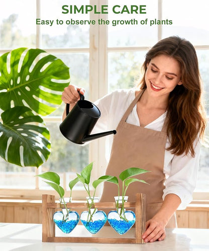 Nacome Plant Terrarium Propagation Stations: Birthday Gifts for Plant Lovers Women Mom Wife Daughter - 3 Bulb Glass Vase with Wooden Stand Tabletop for Hydroponics Home Garden Wall Decor