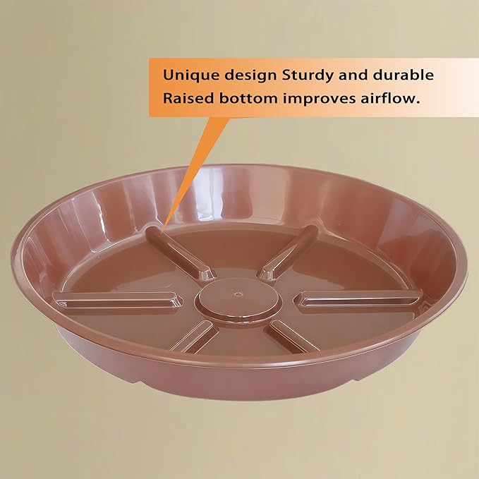 Plant Saucer Pot Tray 12 inch, 2 Packs Flower Planter Saucers and Drip Trays for Pots Planter, Heavy Duty Plant Dish Pant Plate to Catch Water for Indoor & Outdoor, Chocolate