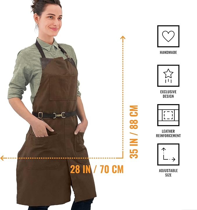 Under NY Sky No-Tie Twill Apron - Leather Reinforcement, Split-Leg