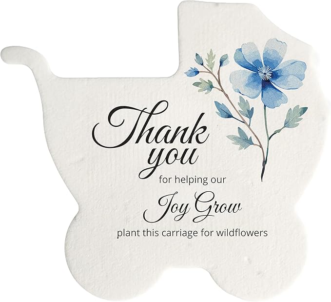 Carriage-Shaped Seed Paper – 12 pcs Blue Shower Favors for Guests with Wildflower Seeds, Writable & Plantable, Gender Reveal, Birthday Gifts for Guest
