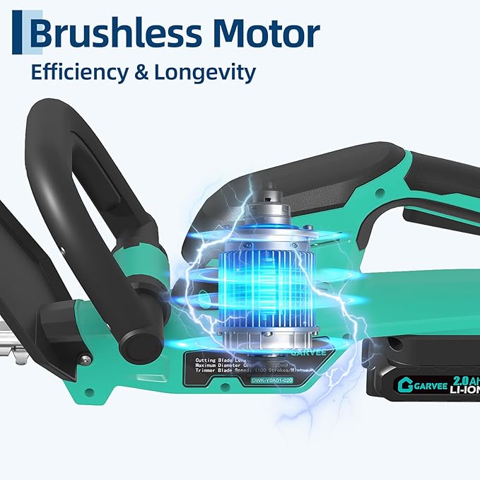 Garvee Handheld Electric Grass Trimmer Hedge Shears/Grass Cutter Rechargeable Battery Cable Included Cordless Grass Shear & Shrubbery Trimmer (Long 2x2.0Ah Batteries)
