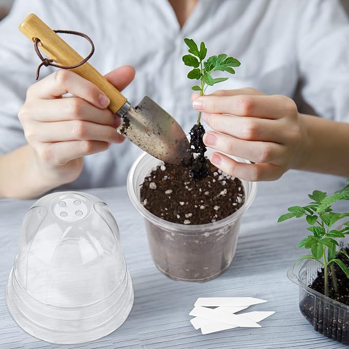 36 Packs 4 Inch Plant Nursery Pots with Humidity Dome Plastic Planters Gardening Flower Plant Pots Seed Starting Pots with Plant Labels for Seedling Indoor Outdoor Garden, Transparent