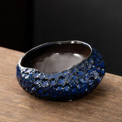 Lotus Bowl Planter, Decorative Ceramic Plant Pots with Moisture-Multifunctional Design, Succulents Orchids Indoor Plants, Thickened Round Planter for Home Desk & Shelf Decor (Blue Planet)