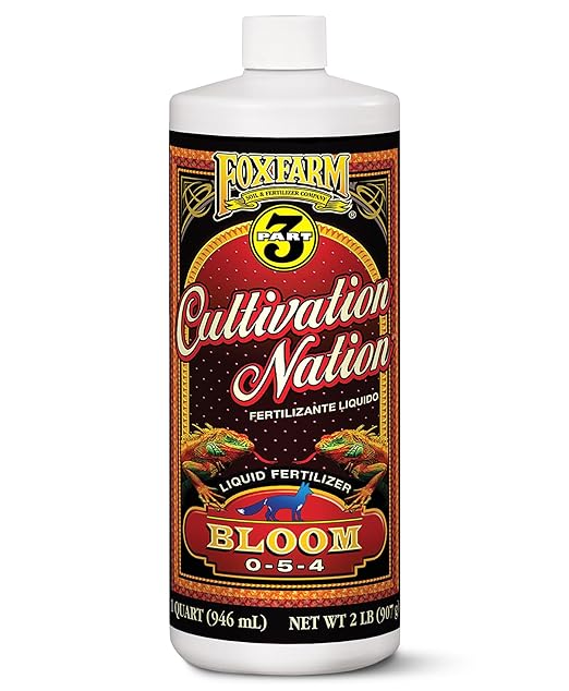 FoxFarm Cultivation Nation Bloom Fertilizer, 0-5-4 - Part 3 of FoxFarm 3-Part Feeding Program for Bud Development - Liquid Plant Food for Transition to Flowering and Harvest - 1 Quart
