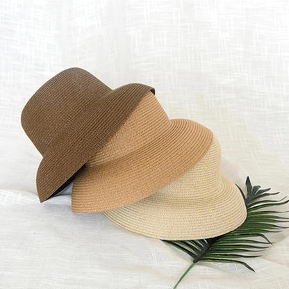Wide-Brim Classic Elegant Style Foldable Straw Hat Women's Retro UV Resistant Sun Hats for Outdoor, Beach and Travel