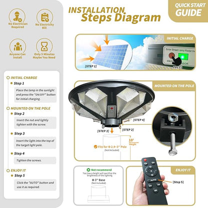 Outdoor Solar Lamp Post Light with Motion Sensor, Dusk to Dawn IP65 Waterproof, 648 LEDs Solar Powered Street Light with Remote for Garden, Lawn, Pathway, Yard (Not Included Pole)