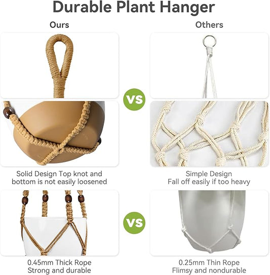 USLAI Macrame Plant Hanger Indoor Outdoor, Fits 4 to 15 Inch Pots, Strong Hanging Planter Holder, Boho Home Decor, 35 Inch, Brown (POTS NOT Included)