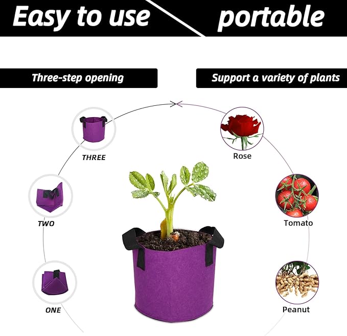 Grow Bags,Growing Pot Bags Garden Grow Bag Indoor Outdoor Fabric Aeration Plant Pot Container Flower Vegetable Pouch (Mixed 5colors,10Gallon)