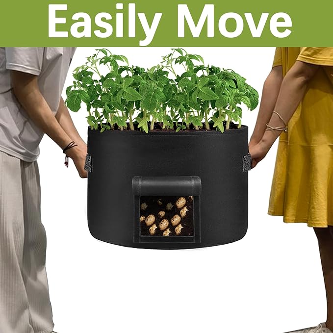 TCBWFY 20 Gallon Potato Grow Bags - 8 Pack Heavy Duty 14oz/yd With 2 Flaps, Sturdy Handles and Harvest Windows for Planting Vegetables, Carrots