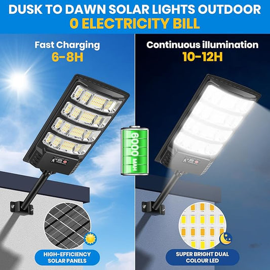Solar Lights Outdoor, Solar Powered Motion Sensor Solar Street Light, 6500K/4500K/3000K IP66 Waterproof Security Flood Lights with Remote Control for Garden, Yard, Garage, Parking Lot (2 Pack)