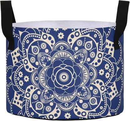 ALAZA Blue Mandala Pattern Plant Grow Bag 10 Gallon,Round Fabric Plants Pots with Handle for Vegetable Flower Garden Home Decor