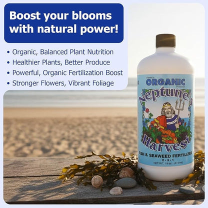 Neptune's Harvest Fish & Seaweed Liquid Fertilizer (2-3-1) - 18oz Pint - Plant Food for Garden - Indoor & Outdoor Organic Plant Fertilizer for Vegetables, Flowers, Fruit, Trees & Lawns