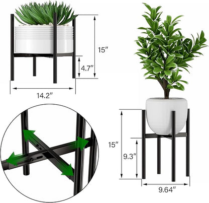 EKNITEY Adjustable Plant Pot Stand: Indoor Outdoor Modern Flower Holder Metal Plant Rack Organizer Planter Stand for Garden Patio Corner Bathroom Living Room Balcony Home Office (Black)