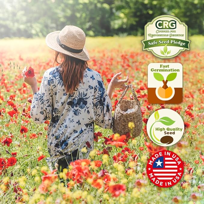 Parade of Poppy Wildflower Seeds - 1oz, Open-Pollinated Flower Seed Mix Packets, No Fillers, Annual, Easily Re-Seeds, Wildflower Seeds, Year-Round Planting - 1 oz