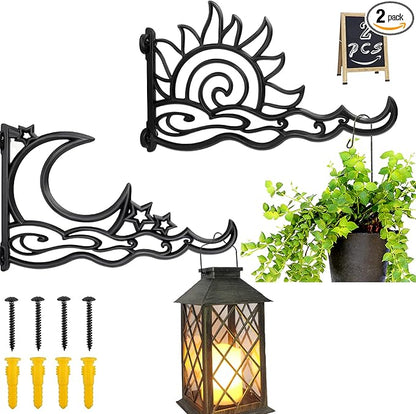 Plant Hanging Bracket Set of 2, 13" Wall Mount Plant Hanger Hooks, Sturdy Heavy Duty Aluminum Hanging Plant Bracket, Indoor Outdoor Plant Hanger Hook for Hanging Plants Bird Feeder Lantern, SUN&Moon