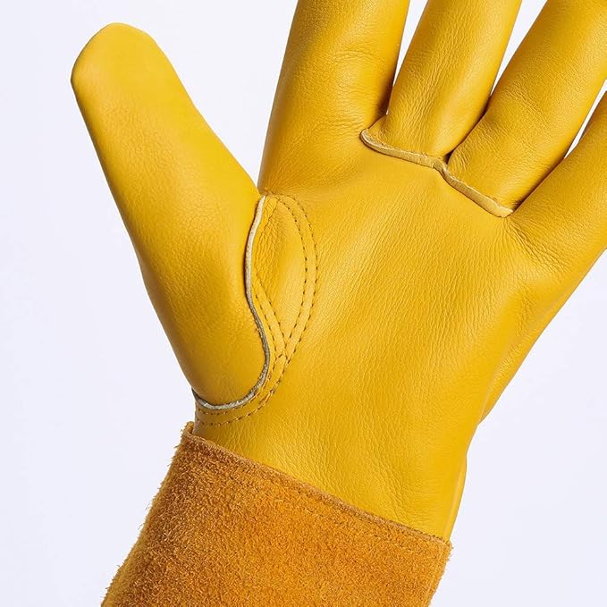 Acdyion Gardening Gloves for Women/Men Rose Pruning Thorn & Cut Proof Long Forearm Protection Gauntlet, Resistant Thick Cowhide Leather Work Garden Gloves