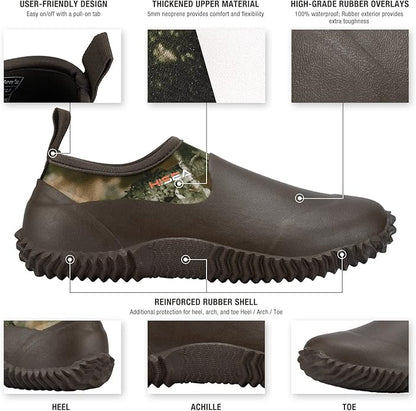 HISEA Unisex Waterproof Garden Shoes, Men's Rubber Rain Boots Women's Ankle Rain Shoes Neoprene Camp Booties Outdoor Slip-On Footwear for Gardening, Farming, Camping, Car Wash, Lawn Care and Yard Work
