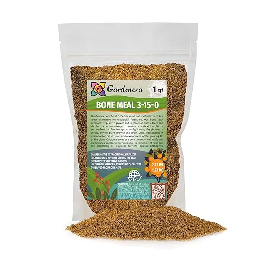 GARDENERA Natural Bone Meal Fertilizer - Add to Potting Soil - Strong Root Development Organic Gardening for Tomatoes, Peppers, and Bulbs - 1 Quart