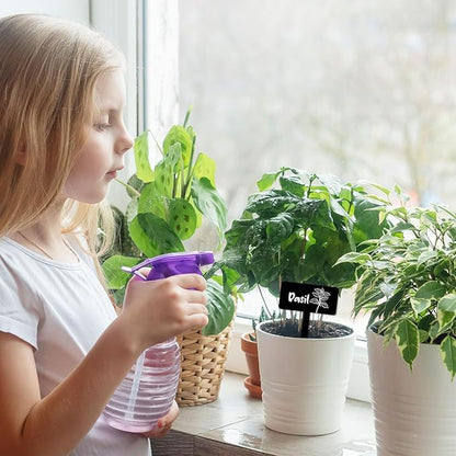 JarThenaAMCS 24Pcs Acrylic Plant Label Signs 12 Styles Garden Herb Markers Black Waterproof Reusable T-Type Tags Plant Stake Tags with Names for Nursery Indoor Outdoor Garden Decor