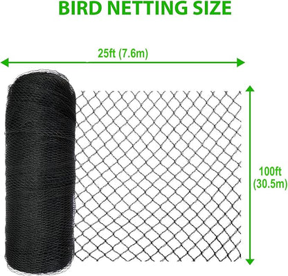 Bird Netting 25x100ft,1" Mesh Garden Netting Pest Barrier for Plants, Fruit Trees, Vegetables, Extra Strong Woven Mesh Poultry Net for Chicken Run, Animal Fencing Against Bird, Deer,Poultry