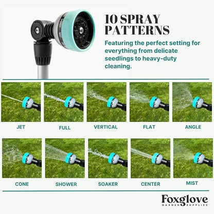 Foxglove Extendable Garden Hose Watering Wand (28–36”) with 10 Adjustable Spray Settings and Swivel Head – Long Hose Spray Nozzle with Thumb Control for Hanging Baskets and Shrubs