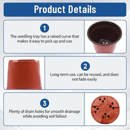 WFLNHB 100 Pack 8 Inch Nursery Pots Plastic Plant Pots Flexible Seedling Pot for Indoor and Outdoor Use