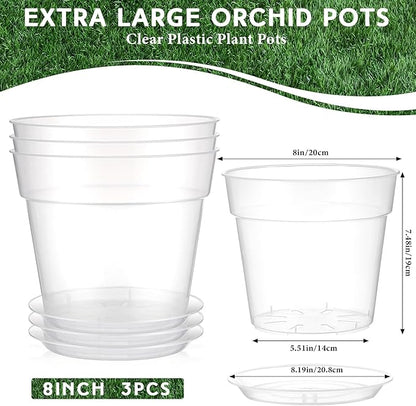 Baderke 3 Pack Clear Nursery Pot Plastic Nursery Pot Large Plant with Drainage Holes for Root Health Indoor Outdoor(8 Inches)