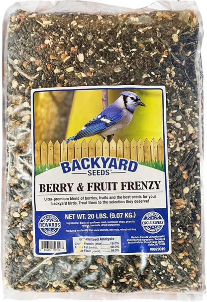CountryMax Backyard Seeds Berries 'N Fruit Bird Seed Mix 20lbs - Premium Blend with Dried Fruit & Berries, Large Bag of Wild Bird Food