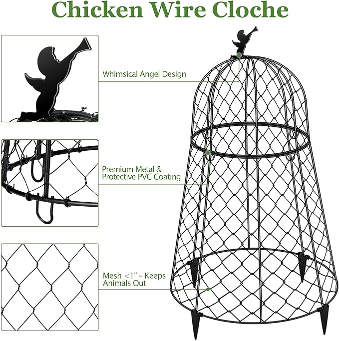 Garden Cloches for Plants, Plant Protectors from Animals, Rustproof Chicken Wire Cloches, 13" D x 20" H Large Plant Cloche and Cover, Keep Small Animals Out, 6- Pack
