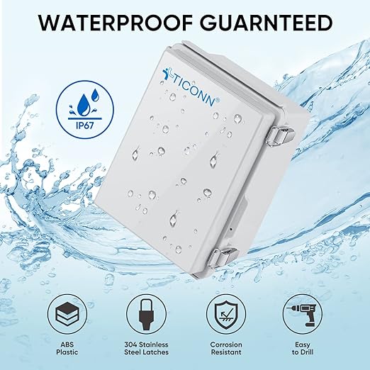 TICONN Outdoor Electrical Box Waterproof, Junction Box IP67 ABS Plastic Enclosure with Hinged Cover with Mounting Plate, Wall Brackets, Cable Glands (Off-White, 15.7"x11.8"x7.1")