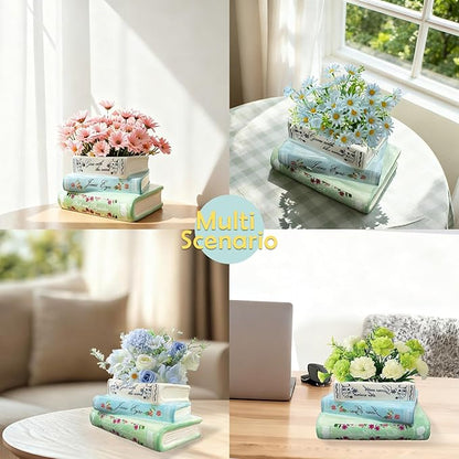 Book Planter, Bookshelf Decor Cute Plant Pots, Ceramic Planters with Drainage Hole, Books Shaped Flower Vases for Book Lovers Gifts, for Bedrooms, Living Rooms, Offices, Kitchens