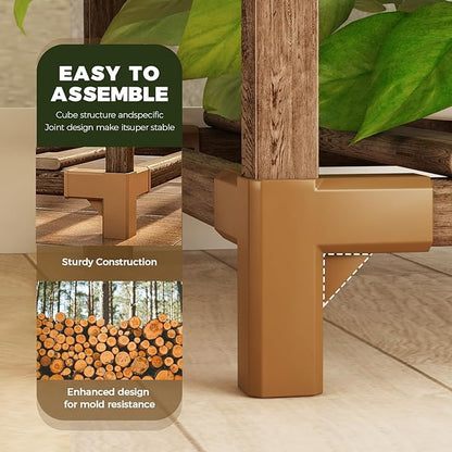 Bamworld 2 Sets Plant Stands Indoor Tall Shelves Outdoor for Multiple Flowers 10 Pots Wooden Rack for Living Room Balcony Garden