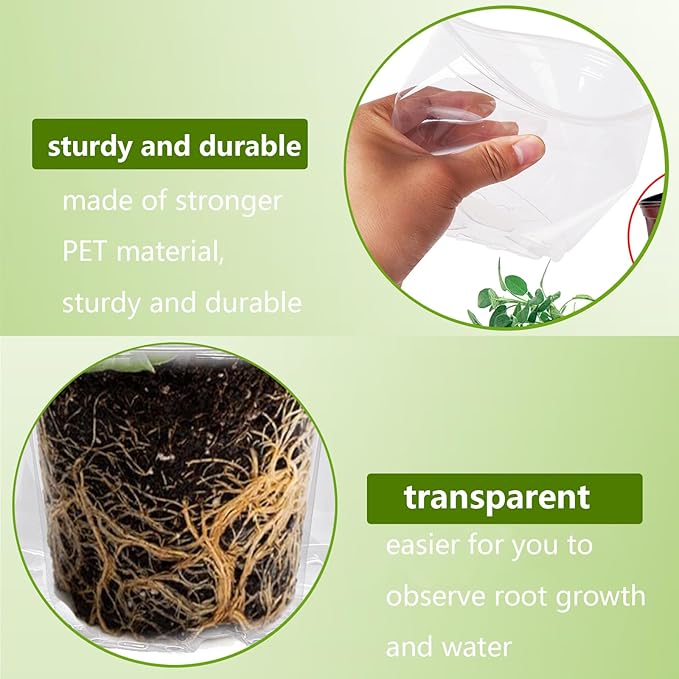 Oubest 6.7/6/5/4/3.5 Inch Clear Nursery Pots Variety Pack with Drainage Holes Transparent Plastic Plant Pot for Plants Seed Starter Planter Flower Pots 20 Packs