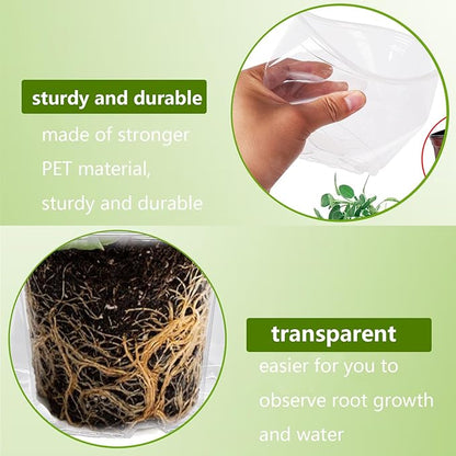 Oubest 6.7/6/5/4/3.5 Inch Clear Nursery Pots Variety Pack with Drainage Holes Transparent Plastic Plant Pot for Plants Seed Starter Planter Flower Pots 20 Packs
