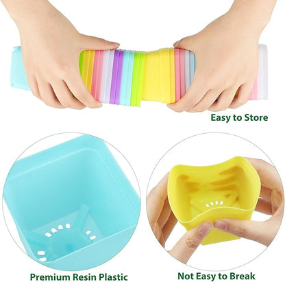 120 Pack Mini Plastic Planters 3 Inch Flower Seedling Nursery Pots with Pallet Colorful Square Flower Plant Pots Seed Starting Pots with Labels and Tools for Home Garden Flowers Plants,6 Colors