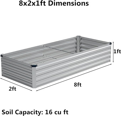 8x2x1 ft(2 Pack) Galvanized Raised Garden Bed,Outdoor Planter Box Metal Patio Kit Planting Bed for Vegetables Flowers and Succulents,Silver