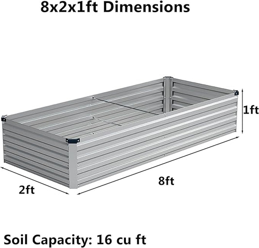 8x2x1 ft(2 Pack) Galvanized Raised Garden Bed,Outdoor Planter Box Metal Patio Kit Planting Bed for Vegetables Flowers and Succulents,Silver