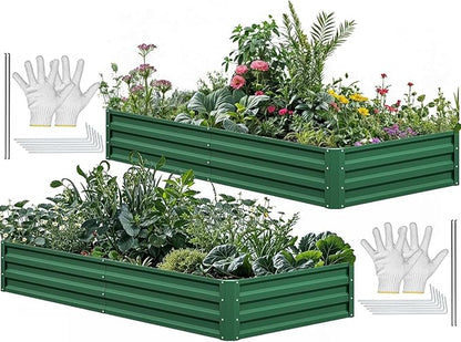 YITAHOME 72x36x12 in 2pcs Galvanized Raised Garden Bed Kit, Large Metal Planter Box with Gloves & Support Rod, Outdoor Flower Bed for Plants Vegetables, Black
