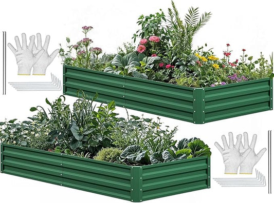YITAHOME 72x36x12 in 2pcs Galvanized Raised Garden Bed Kit, Large Metal Planter Box with Gloves & Support Rod, Outdoor Flower Bed for Plants Vegetables, Black