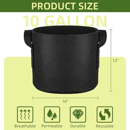 48 Pack 10 Gallon Vegetable/Flower/Plant Grow Bags, Heavy Duty Thickened Nonwoven Plant Fabric Pots Aeration Fabric Planters with Handles