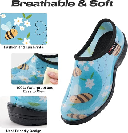 HISEA Waterproof Garden Shoe for Women Outdoor Slip-On Garden Clogs Rubber Rain Boots Short Ankle Booties Rain Shoes with Comfort Insole